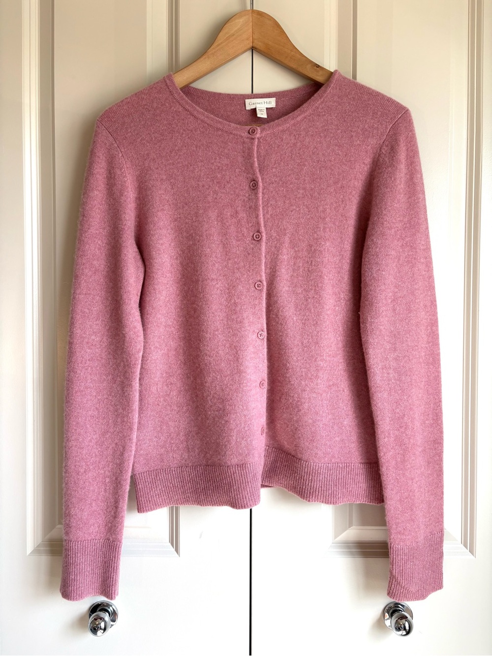 Garnet Hill 100% Cashmere Crew Neck Button Up Cardigan Dusty Rose Size Medium